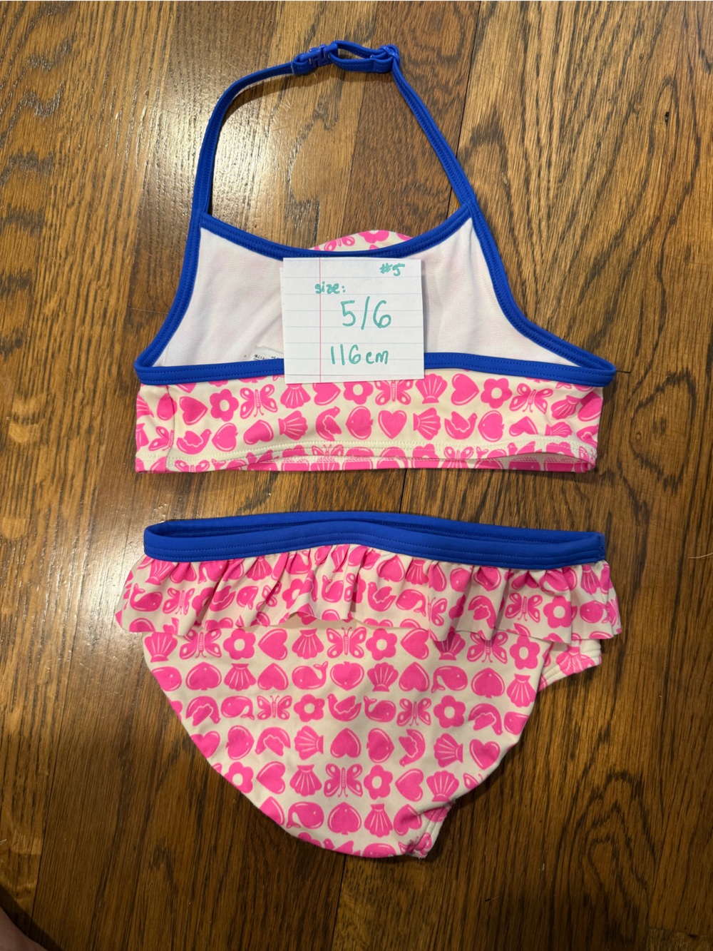 Mini Boden Pink and Blue Ruffle Two-Piece Swimsuit - Picture 2 of 2